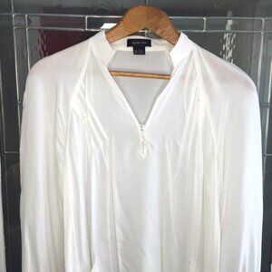 Spense Womens Top White Boho Tunic Sheer Long Sleeve Pockets Size S